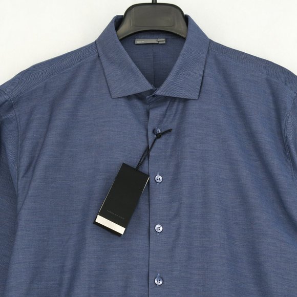 Vardama Dress Shirt Men Button Down Dover Textured Slim Fit Shirt Blue 17.5 - Picture 4 of 9